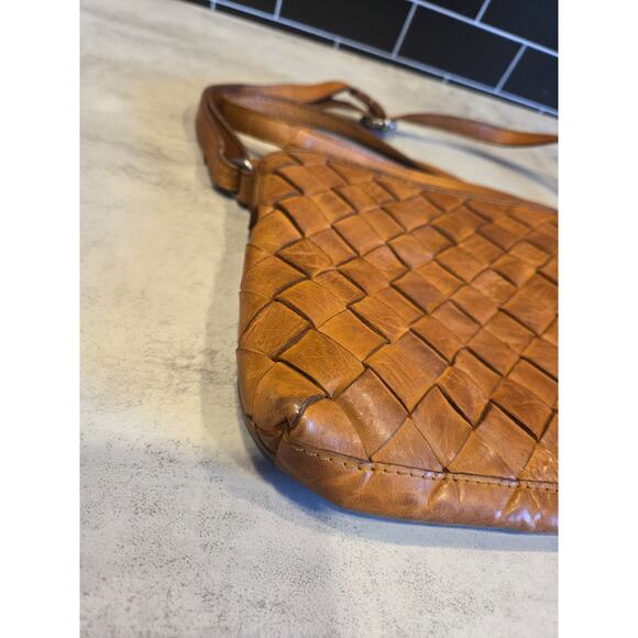 Velenca Holland Women's Woven Leather Crossbody Cognac Brown Purse Bag EUC Boho - Picture 5 of 13
